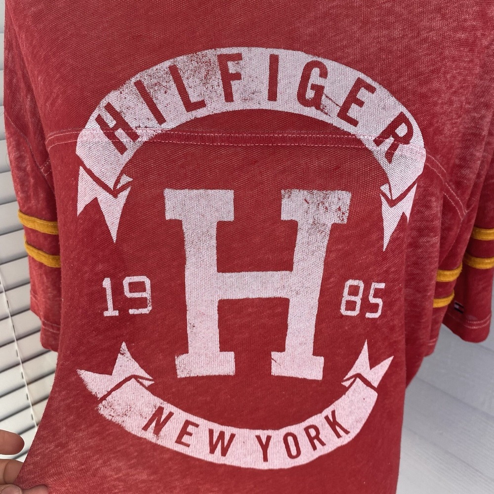 Tommy Hilfiger 1985 New York Men XL Shirt T-shirt Short Sleeve Red Knit Pullover - Picture 10 of 12